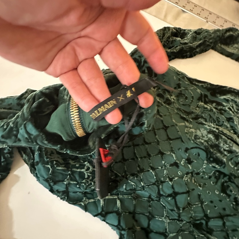 Balmain X H&M Green‎ Silk Viscose Velvet Floral High Neck Chic Mini Dress NWT 6 - Picture 12 of 16